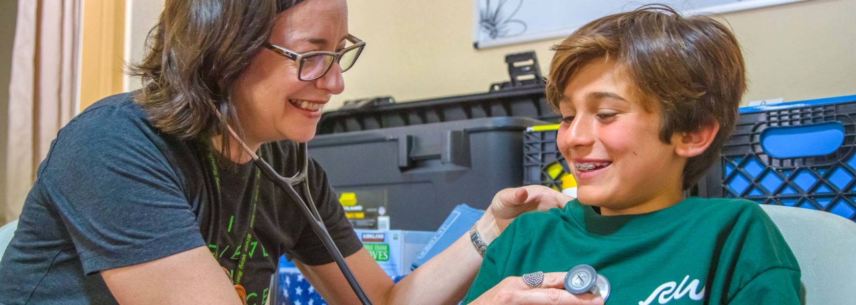 A camper being examined in the health center.