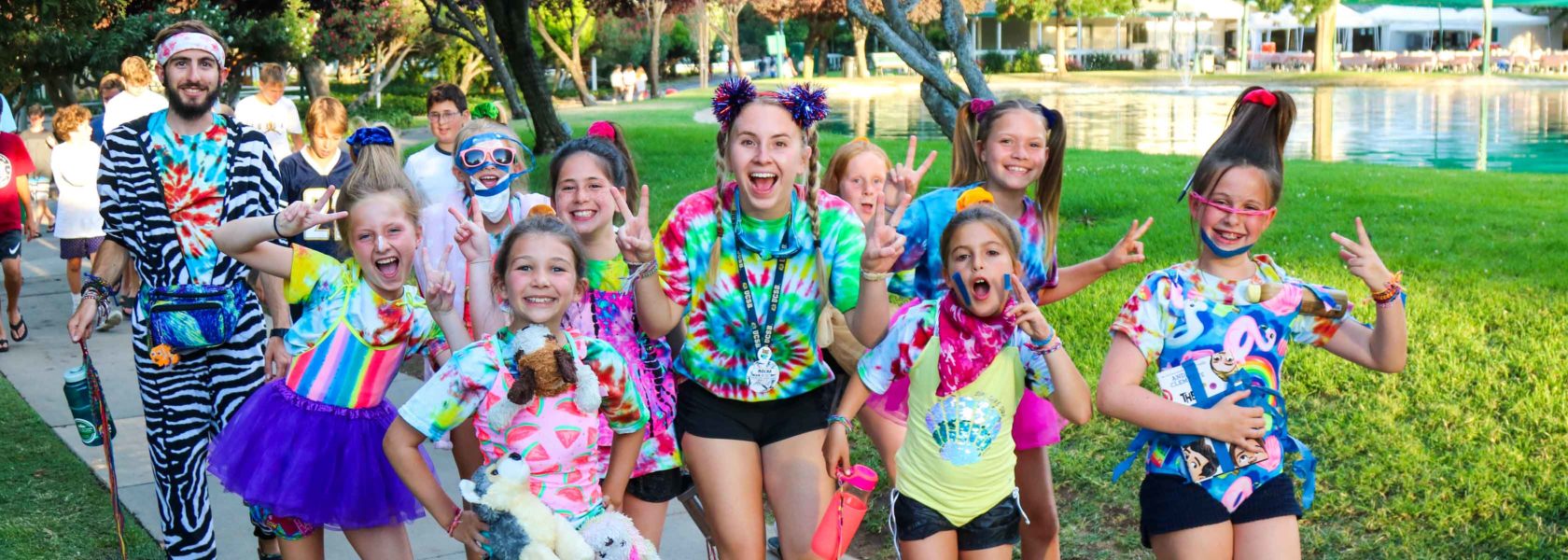 Campers having fun dressing up in silly clothes