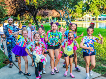 Campers having fun dressing up in silly clothes