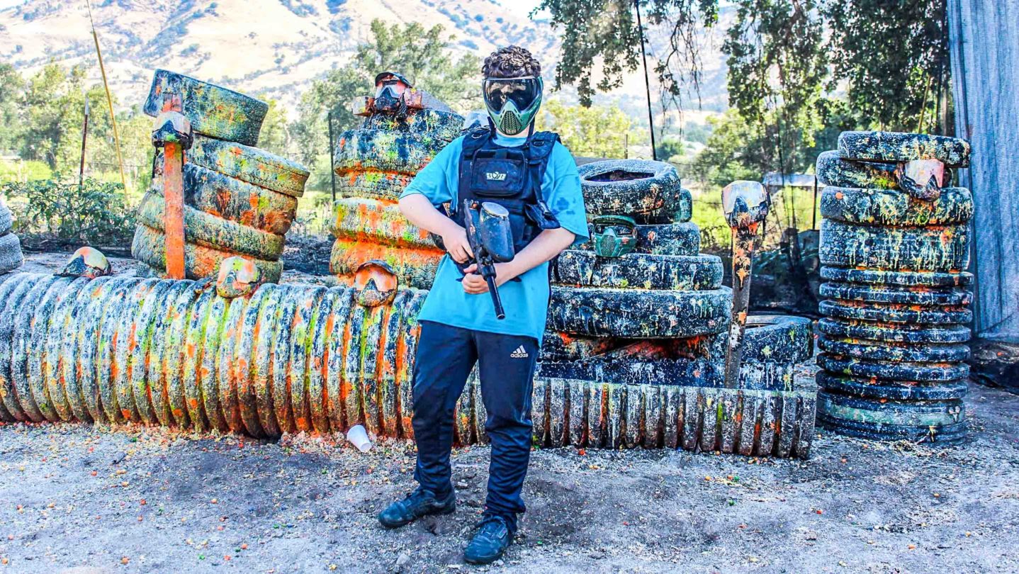 A camper playing paintball