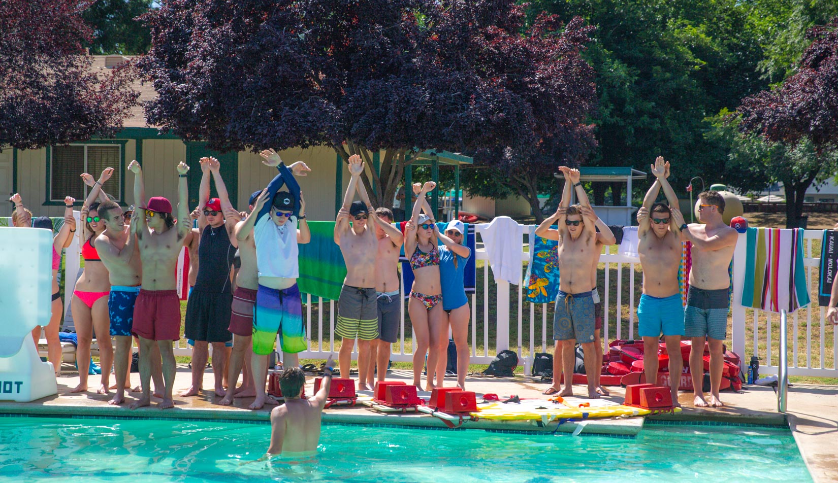 Lifeguard training in a pool for the staff