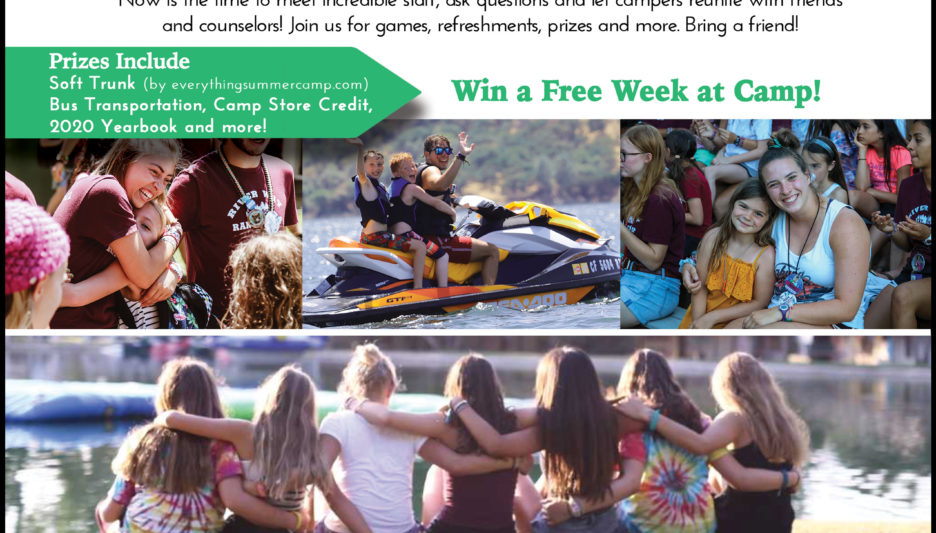 Collage of happy campers participating in different camp activities.